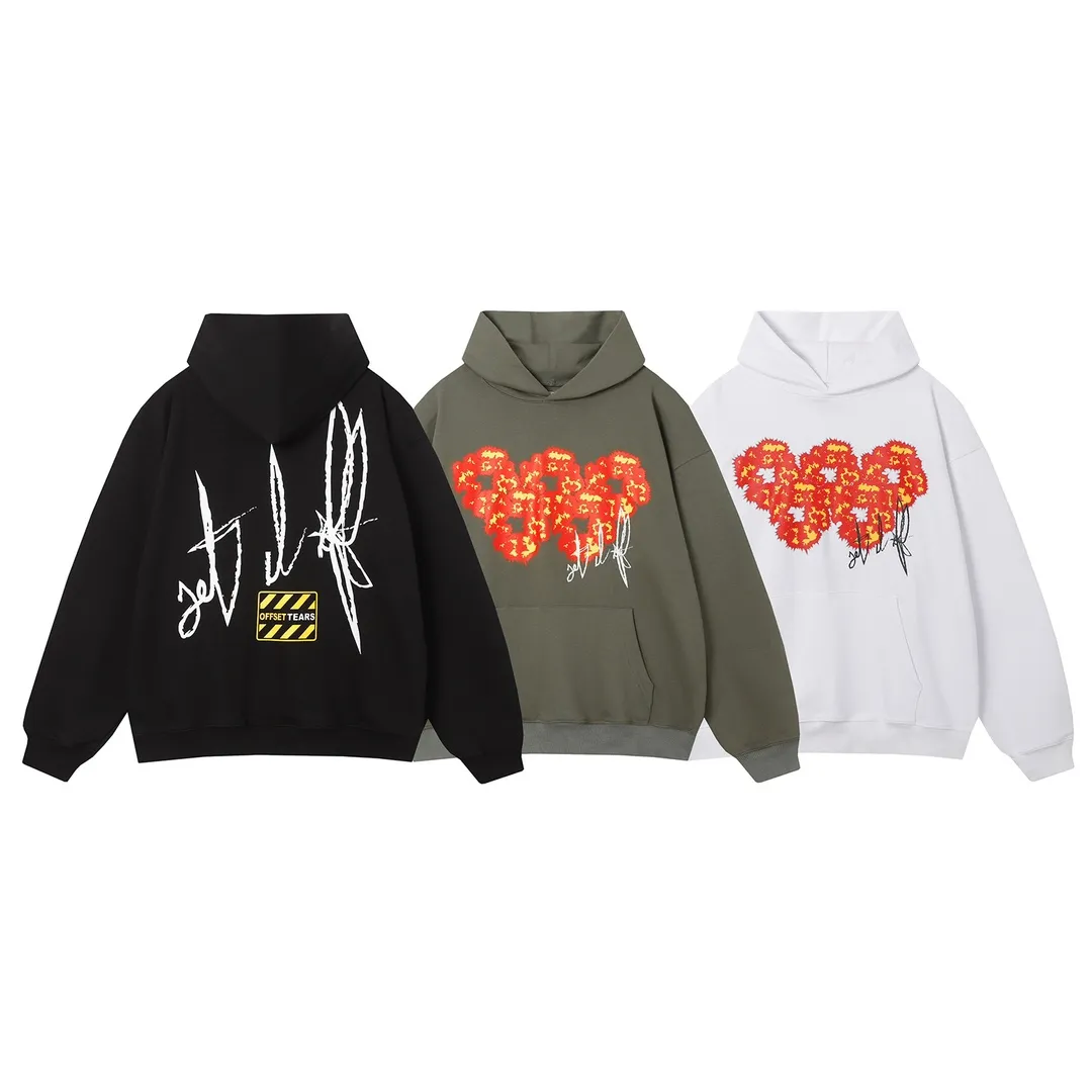 DENIM TEARS co-branded flame kapok sweatshirt Style number: D3115P220 Color: Black White Dark Gray Size: S M L XL